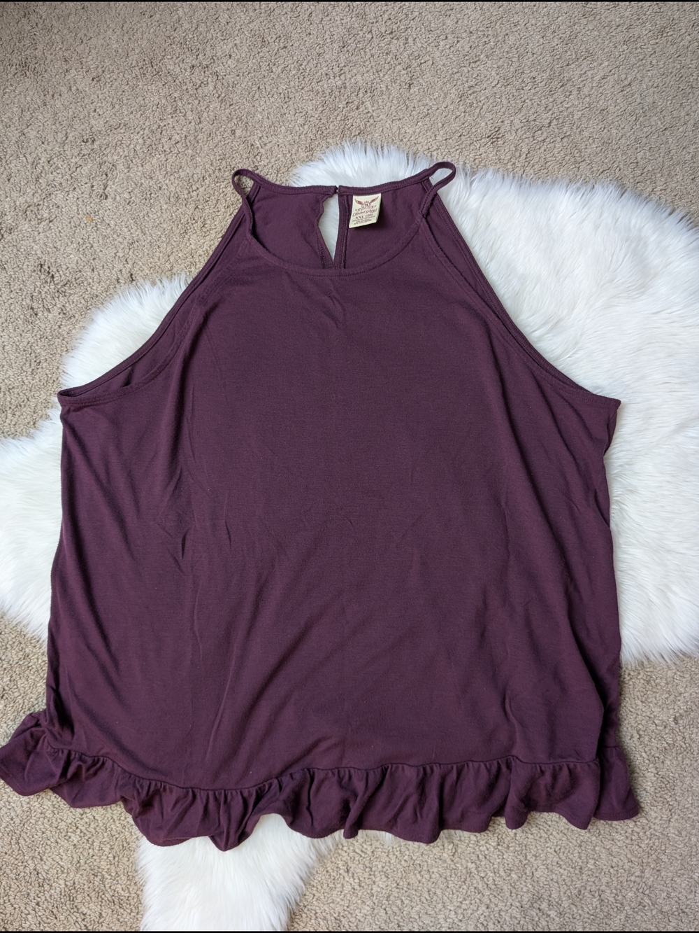 Faded Glory Plum Ruffle-Hem Halter Neck Tank Top Size XXL